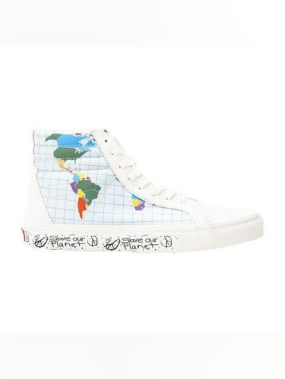 Vans White High-Top Sneakers with Multicolor Map Print